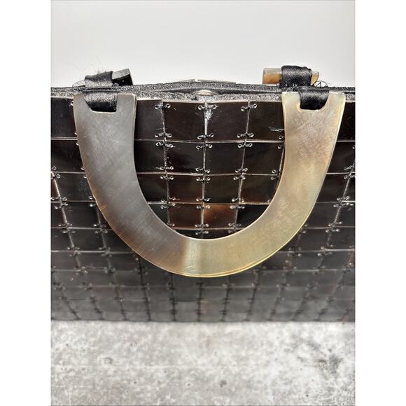 Vintage Lucite Bakelite Tortoise Square Tiles Purse Clutch Day/Evening Brown Bag - Picture 4 of 9